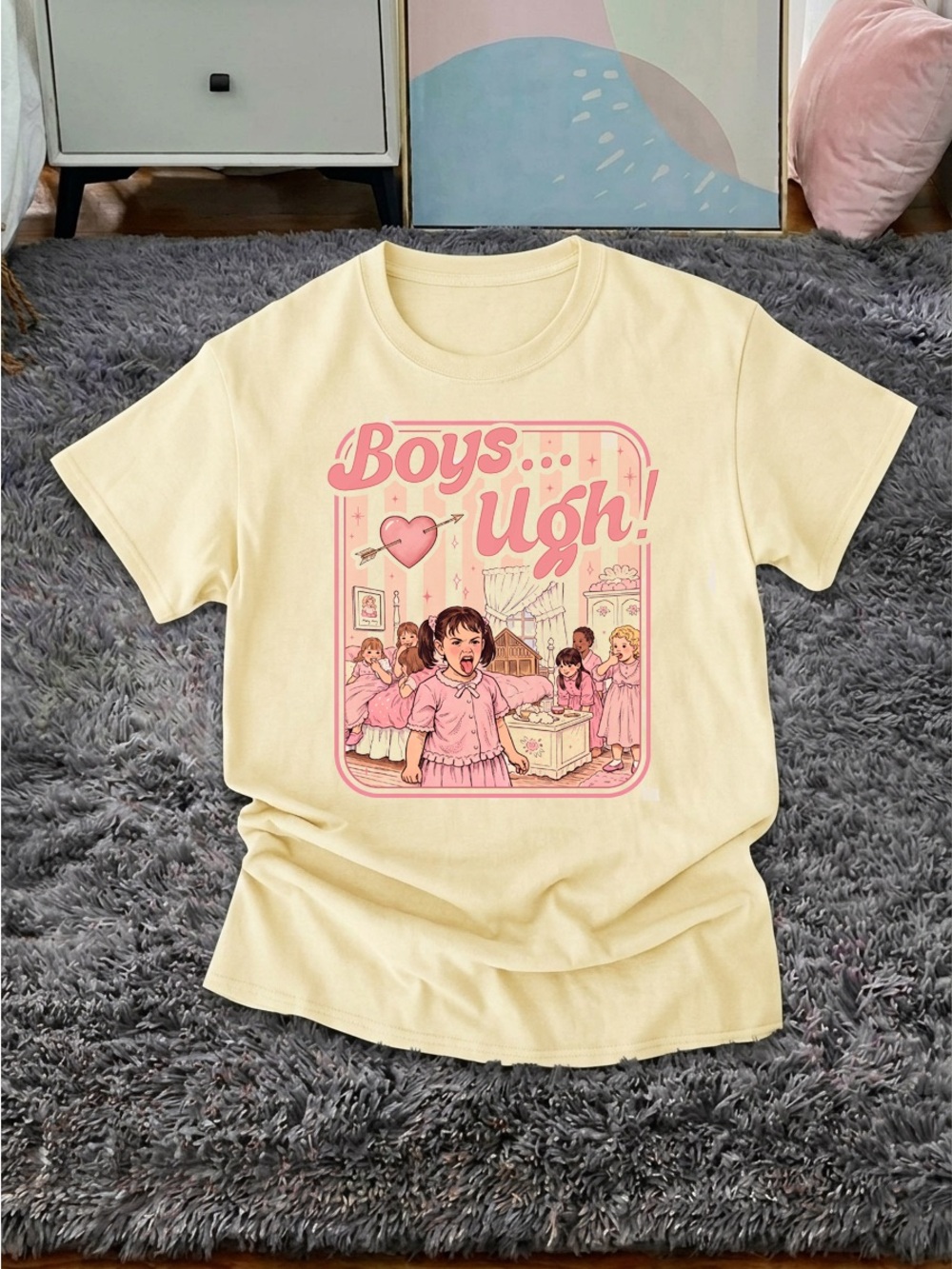 Boys Ugh Retro Shirt, Funny Feminine  Graphic Tee - Off White Unisex